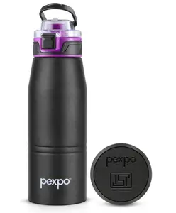 Pexpo Atlas 800 Stainless Steel Vacuum Insulated Hot & Cold Flask - 740 ml, Knight Black | Home| Office| Gym | Outing | School | Ideal for Adults & Kids