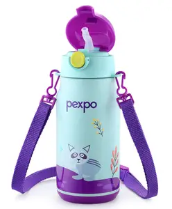 Pexpo Poggo Hot & Cold Stainless Steel Water Bottle for Kids - 420 ml |Raccoon UV Printed Design |Vacuum Insulated|Leak Proof & BPA Free|School, Picnic, Travel