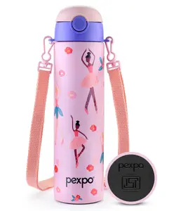 PEXPO Sporty Cute Sipper - 700 ml Stainless Steel Single Wall Water Bottle for Kids | Dancing Girl UV Printed Design |Leak of & BPA Free|School, Picnic, Travel