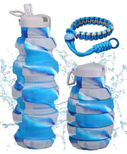 FunBlast Foldable Water Bottle with Wrist Strap - Pack of 1 Blue - 500 ml
