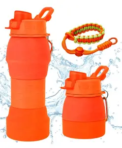 FunBlast Collapsible Silicone Sipper Bottle with Wrist Strap 1 Pc Orange 600 ml