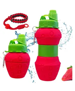 FunBlast Strawberry Shaped Silicone Sipper Bottle with Wrist Strap 1 Pc Red 700 ml
