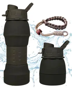 FunBlast Collapsible Silicone Sipper Bottle with Wrist Strap 1 Pc Black 600 ml