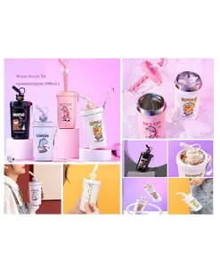 Sanjary Hot and Cold Thermos Flask with Sipper and Straw Stainless Steel Insulated Vacuum Bottle 480 ml color design may vary