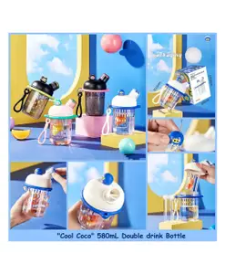 SANJARY 580 ml Cute and Convenient Bpa Free Plastic 2in1 Sipper Water Bottle for kids color design may vary