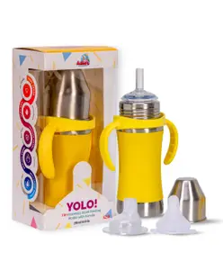 Adore Yolo! The 3 in 1 Wideneck Stainless Steel Feeding Bottle with Silicon Sleeve- 250ml -yellow