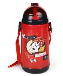 Disney Sipper Water Bottle Minnie Mouse Print Red - 600 ml