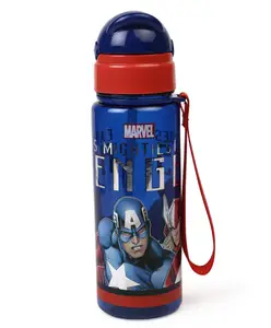 Marvel Captain America Sipper Bottle With Pop Up Straw Blue Red - 400 ml