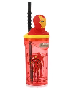 Marvel Ironman Character 3 D Face Tumbler with Straw Red - 360 ml