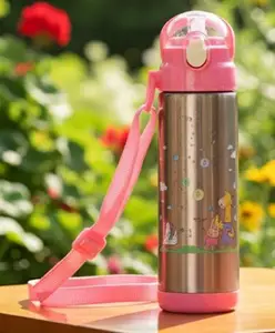 Rushabh Novelty Insulated , BPA Free, leakproof, hot and cold, bottle for school, college, office and travelling Water Bottle - 1460-Giraffe -500ml