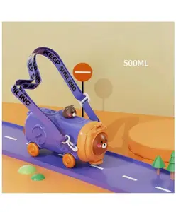 Flaze AKN TOYS Insulated water bottle with wheels leakproof childrens water bottle straw cap with strap 500 ml - ( Pack of 1 -Color May Vary )