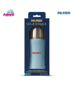 Adore Dr.Feed Majestique Insulated Thermos Hot/ Cold Stainless Steel Feeding Bottle with Anti-Colic Teat- D3- 180ml- Baby Blue