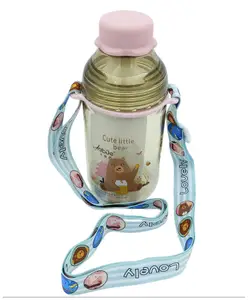 SANJARY Tritan BPA Free Water Bottle sipper with neck strap bottle for kids 400 ml color & design may vary