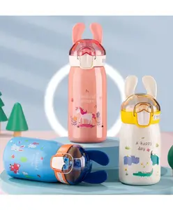 SANJARY Rabbit Ear Insulated Sipper Bottle with Straw and Push Lock 530 ml color & design may vary