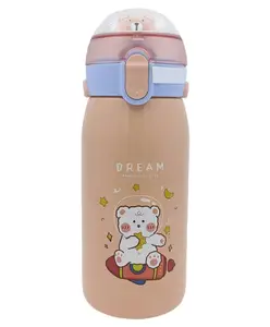 SANJARY BPA Free Double Walled Vacuum Insulated Stainless Steel Cartoon Print Water Bottle with Straw For Kids 530 ml color & design may vary