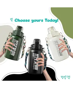 SANJARY Double Wall Insulated Stainless Steel Bottle 1000 ml Leakproof handle and neck Strap for Gym Office Travel Bottle color may vary