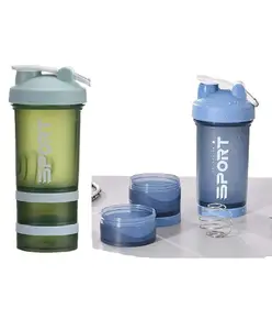 SANJARY Bpa Free Plastic Gym Shaker Bottle with 2 compartment bottle 450 ml color may vary