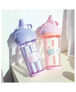 SANJARY Ice Cream Tumbler with Lid and Straw, Sipper Tumbler for kids 500 ml color may vary