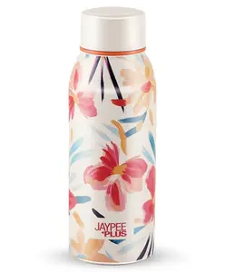 Jaypee Plus Punch Prime Printed Vacuum Insulated Stainless Steel Hot & Cold Water Bottle-BIS Certified, Rustproof and leakproof,500ml,Ideal for School Kids, Office & Travel - (White)