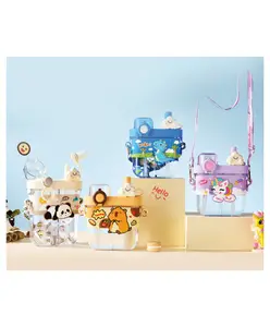 SANJARY Bpa Free Plastic Twin Magic Bottle 2in1 Dual-Flavor Kids Water Bottle with neck strap 580 ml color design may vary