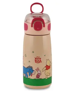Cello Flare Stainless Steel Sipper Water Bottle With Winnie Family Print Cream - 450 ml