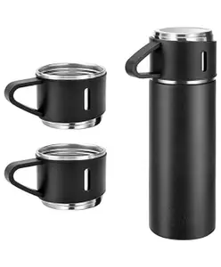 New Pinch Stainless Steel Thermo 500 ml Double Walled Vacuum Insulated Bottle with 2 Cup Set for Coffee Tea Hot and Cold Drink Water Flask for Travel and Gift, Pack of 1, (Multicolored)