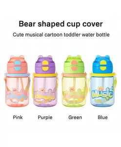 SCHOOLISH Drinking Plastic Bottle for Children Bounce Lid Suction Tube Crossover Strand Design for Kindergarten Primary School- PACK OF 1 - COLOR MAY VARY