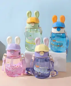 SCHOOLISH Rabbit Sipper Cup for Kids PC Plastic Straw Type Kettle Strap Direct Drinking Bottle for Kindergarten Students 700ML- PACK OF 1 - COLOR MAY VARY
