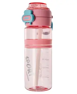 SCHOOLISH 600ml Summer Outdoor Sports Portable Silicone Cups with Straws Set Large-Capacity Straw Cups for School Students-PACK OF 1 - COLOR MAY VARY