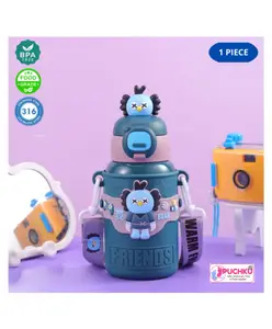 Puchku Animal Appliques Stainless Steel Water Bottle - 500 ml ( Pack of 1 , Navy Blue)