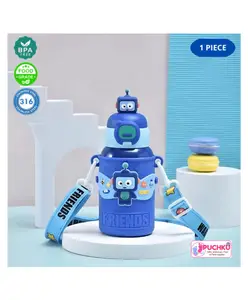 Puchku Animal Appliques Stainless Steel Water Bottle - 500 ml ( Pack of 1 , Blue)