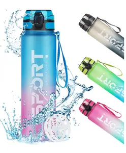 Elecart Sports Water Bottle 1L Leakproof & Dustproof Drinking Bottle with Capacity Scale | Colour Gradient, 1-Click Flip Lid, Carry Strap BPA-Free for Gym, Cycling, School (Pack 1 Random Colour)