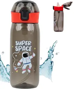 Elecart 630 ml Space Kids Water Bottle with Straw Leakproof & BPA-Free | Spill-Proof Flip Lid with Pop Button, Tritan Material, Soft Silicone Handle Reusable School Drinkware for Boys & Girl