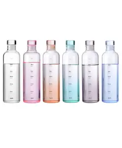 SCHOOLISH Sports Water Bottle, (500 ml), Glass, Clear Water Bottle, Time Marker, Tea Bottle, Glasses, Cold and Heat Resistant, Clear Bottle, Heat Resistant to 150°c - Pack of 1 - Color May Vary