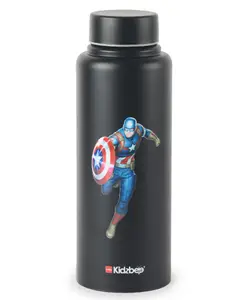 Cello Kidzbee Vortex 3D Stainless Steel Water Bottle With Captain America Print Black - 725 ml