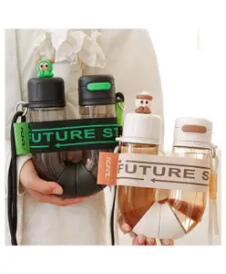 Sanjary Creative New U Shaped Detachable Double Bin Plastic Portable Drinking Cups Water Bottle With Strap 700ml Bpa Free Tritan Bottle Color Design May Vary