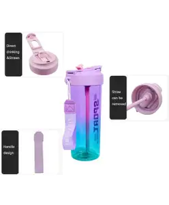 Sanjary 2in1 Lead Sports Leak-proof Bottle With Straw Bpa Free Plastic Premium Sipper Bottle 650ml Color Design May Vary