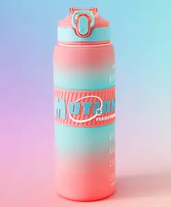 Fab N Funky Motion Sports Straw Sipper Water Bottle 1000ml - Pink| BPA Free| Leak Resistant & Freezer Safe| School Bottle with Carry Strap for Boys & Girls