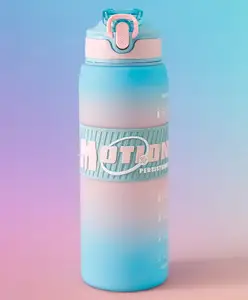 Fab N Funky Motion Sports Straw Sipper Water Bottle 1000ml - Blue| BPA Free| Leak Resistant & Freezer Safe| School Bottle with Carry Strap for Boys & Girls