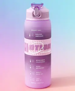 Fab N Funky Motion Sports Straw Sipper Water Bottle 1000ml - Purple| BPA Free| Leak Resistant & Freezer Safe| School Bottle with Carry Strap for Boys & Girls
