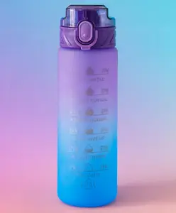 Fab N Funky Hydro Glow Sports Bottle 800ml - Purple & Blue| BPA Free| Leak-Resistance & Freezer Safe| Time-Marked for Daily Hydration| Ideal for School, Home & Travel