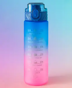 Fab N Funky Hydro Glow Sports Bottle 800ml - Pink & Blue| BPA Free| Leak-Resistance & Freezer Safe| Time-Marked for Daily Hydration| Ideal for School, Home & Travel