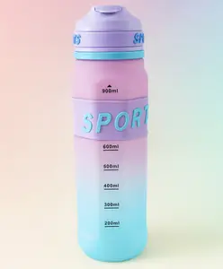 Fab N Funky BPA-Free Straw Water Bottle with Measurement Markings 900ml - Purple| Leak-Resistant| Drinking Bottle with Carry Strap for Gym, School & Travel