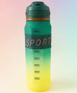 Fab N Funky BPA-Free Straw Water Bottle with Measurement Markings 900ml - Green| Leak-Resistant| Drinking Bottle with Carry Strap for Gym, School & Travel
