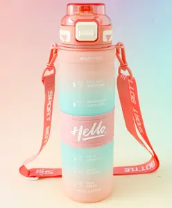 Fab N Funky BPA-Free Straw Water Bottle with Time Markings 1000 ml - Pink| Leak-Resistant| Flip Lid Drinking| Bottle with Adjustable Sling for School Going Boys & Girls