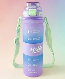 Fab N Funky BPA-Free Straw Water Bottle with Time Markings 1000 ml - Purple| Leak-Resistant| Flip Lid Drinking| Bottle with Adjustable Sling for School Going Boys & Girls