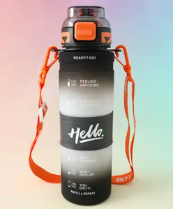 Fab N Funky BPA-Free Straw Water Bottle with Time Markings 1000 ml - Black| Leak-Resistant| Flip Lid Drinking| Bottle with Adjustable Sling for School Going Boys & Girls