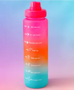 Fab N Funky BPA-Free Motivational Water Bottle with Time Markers 1000ml - Pink| Leak-Resistant Reusable Drinking Bottle for Gym, Office & Daily Hydration