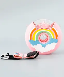Fab N Funky Rainbow Circular Straw Sipper Bottle 380 ml - Pink| BPA Free| Leak-Resistant & Freezer Safe| Ideal for School, Home & Travel| for School Going Boys & Girls