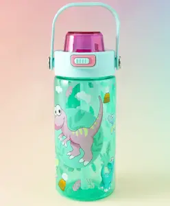 Fab N Funky Arctic World Straw Sipper Bottle 600ml - Green| BPA Free| Leak-Resistant & Freezer Safe| Ideal for School, Home & Travel| For School Going Boys & Girls